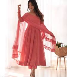 Peach georgette embroidered  gown set