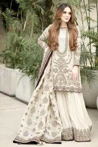 off white georgette thread embroidered festive sharara set