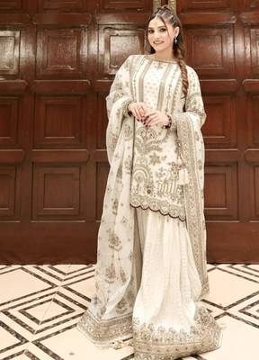off white georgette thread embroidered festive sharara set 4