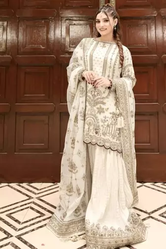off white georgette thread embroidered festive sharara set