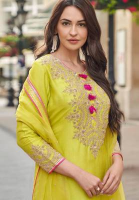 sunshine yellow silk blend embroidered sharara set 2
