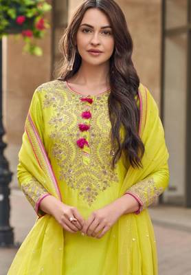 sunshine yellow silk blend embroidered sharara set 3