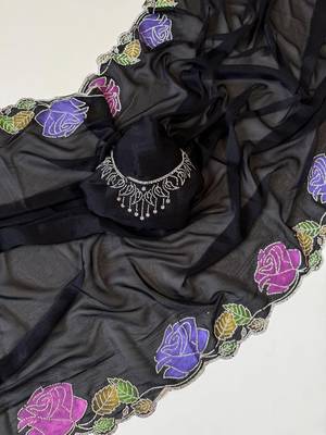 black georgette zarkhan diamond floral work saree 1