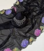 black georgette zarkhan diamond floral work saree