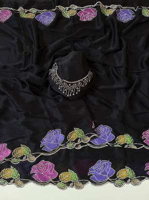 black georgette zarkhan diamond floral work saree 2