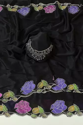 black georgette zarkhan diamond floral work saree