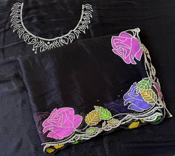 black georgette zarkhan diamond floral work saree 3