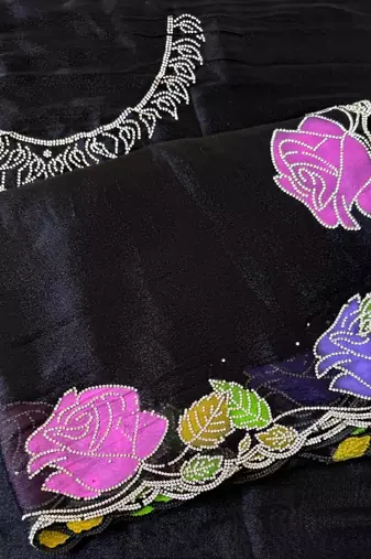 black georgette zarkhan diamond floral work saree