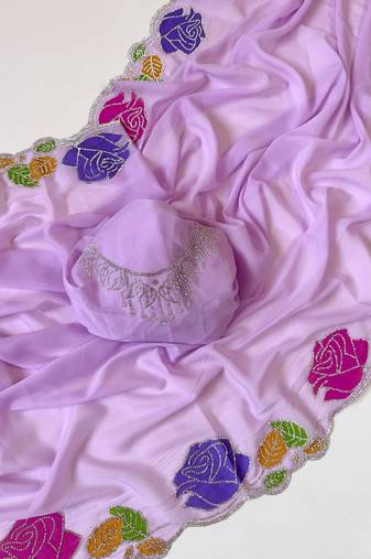 Lavender Color  Zarkhan Diamond Flowers Outing Work  Georgette Saree