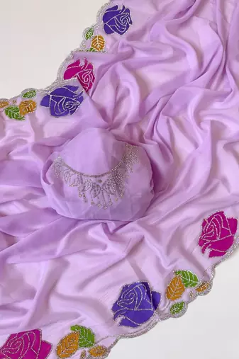 Lavender Color  Zarkhan Diamond Flowers Outing Work  Georgette Saree