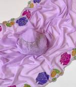 lavender georgette zarkhan diamond floral work saree