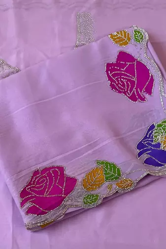 lavender georgette zarkhan diamond floral work saree