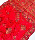 red pashmina silk meenakari jacquard saree
