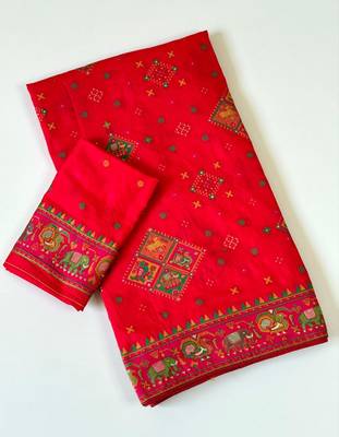 red pashmina silk meenakari jacquard saree 2