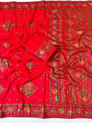 red pashmina silk meenakari jacquard saree 3