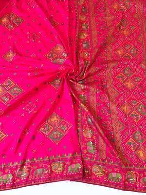 dark pink pashmina silk meenakari jacquard saree 2