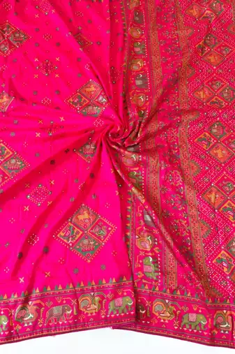 dark pink pashmina silk meenakari jacquard saree