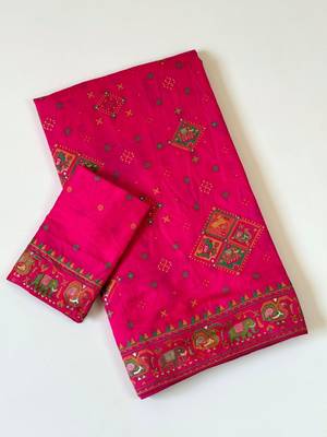 dark pink pashmina silk meenakari jacquard saree 3