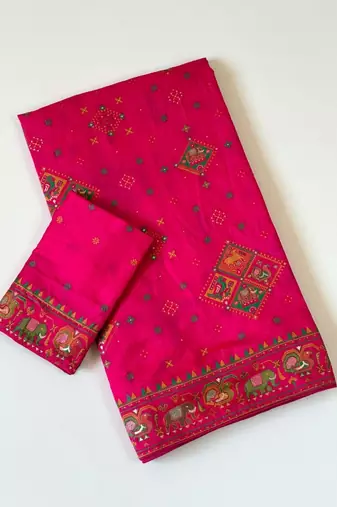 dark pink pashmina silk meenakari jacquard saree