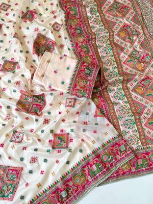 white pashmina silk meenakari jacquard saree 1