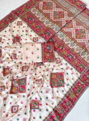 white pashmina silk meenakari jacquard saree 2