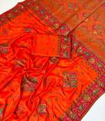 dark orange pashmina silk meenakari jacquard saree