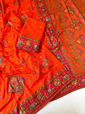 dark orange pashmina silk meenakari jacquard saree 2