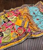 Multi Color  Digital Print Work Silk Saree