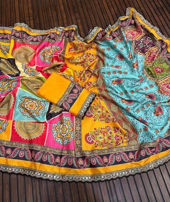 multicolor crepe silk digital print embroidered saree 2