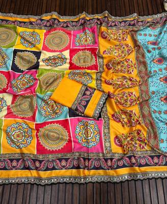 multicolor crepe silk digital print embroidered saree 3