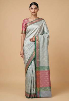 light green semi silk tanchoi meenakari banarasi saree 1
