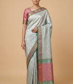 light green semi silk tanchoi meenakari banarasi saree