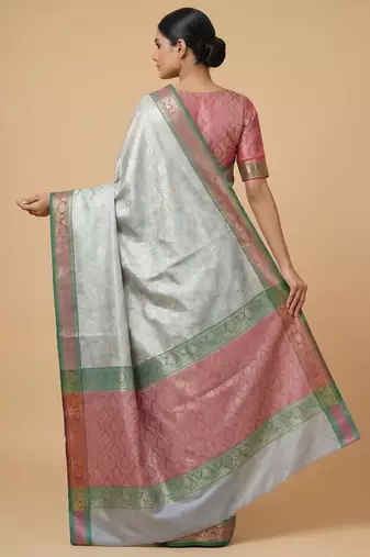 light green semi silk tanchoi meenakari banarasi saree