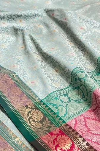 light green semi silk tanchoi meenakari banarasi saree