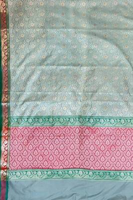 light green semi silk tanchoi meenakari banarasi saree 4