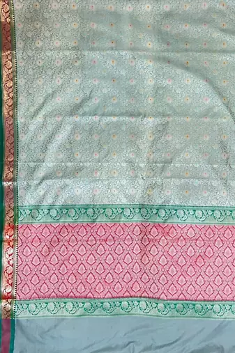 light green semi silk tanchoi meenakari banarasi saree