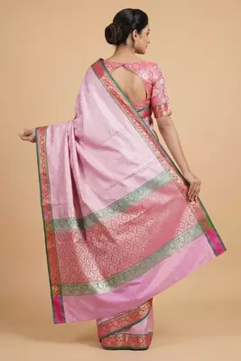 light pink semi silk tanchoi meenakari banarasi saree 2