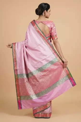 light pink semi silk tanchoi meenakari banarasi saree