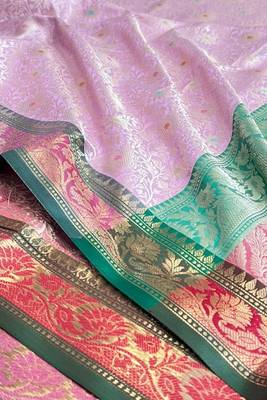 light pink semi silk tanchoi meenakari banarasi saree 4