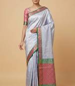 light blue semi silk tanchoi meenakari banarasi saree