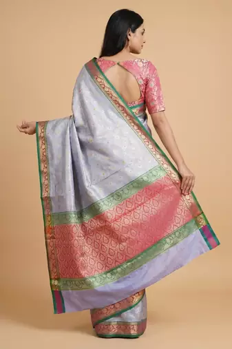 light blue semi silk tanchoi meenakari banarasi saree