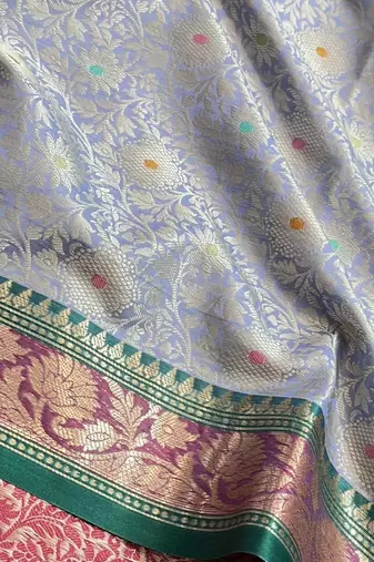 light blue semi silk tanchoi meenakari banarasi saree