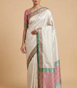 beige semi silk tanchoi meenakari banarasi saree