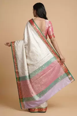 beige semi silk tanchoi meenakari banarasi saree 2