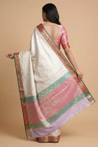 beige semi silk tanchoi meenakari banarasi saree