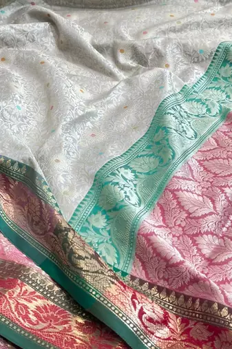 beige semi silk tanchoi meenakari banarasi saree