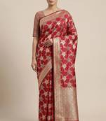 red semi silk floral zari jaal banarasi saree