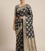 black semi silk floral zari jaal banarasi saree