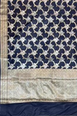black semi silk floral zari jaal banarasi saree 4