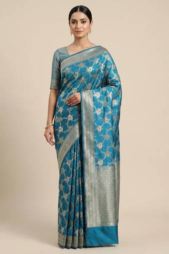 Banarasi semi silk saree in  sky blue colour with  floral zari jaal  work